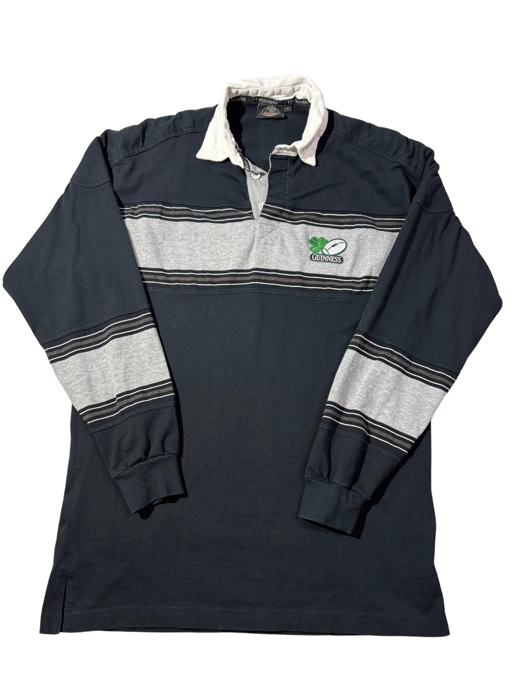 Guinness Black & Gray Rugby-Style Long Sleeve Shirt with White Collar